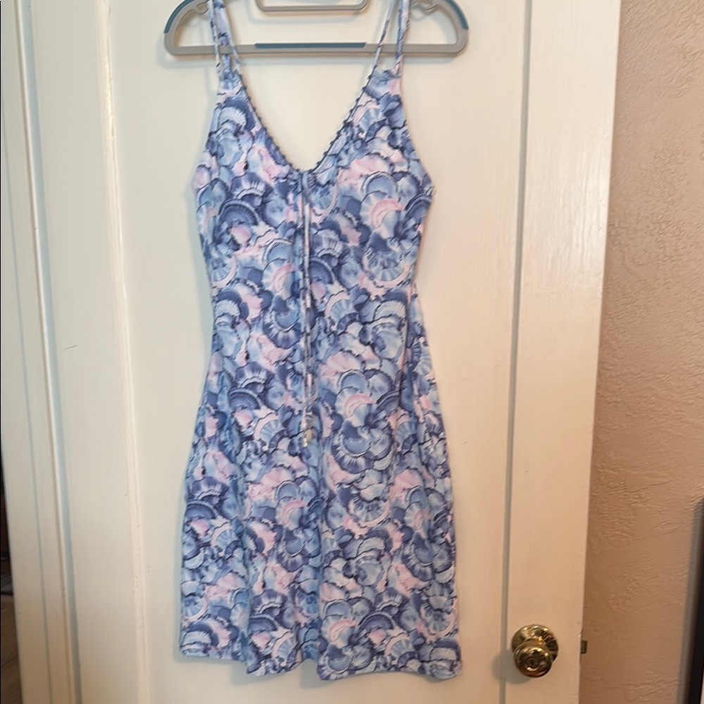 Tommy Bahama Blue and White V-Neck Mini Sundress